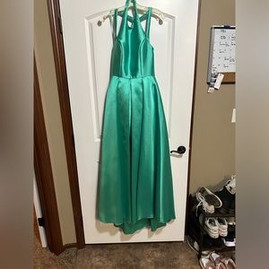Faviana satin split short/long prom dress